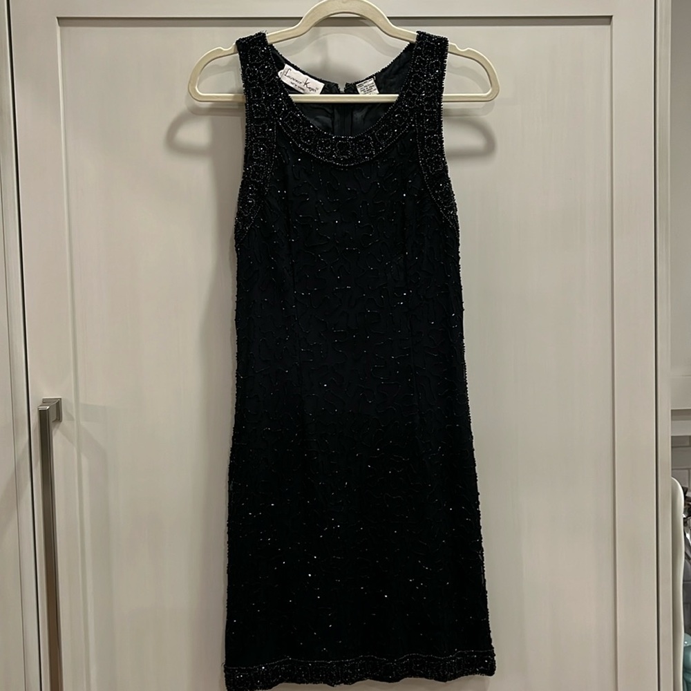 GUC Vintage silk Laurence Kazar 100% silk beaded mini dress